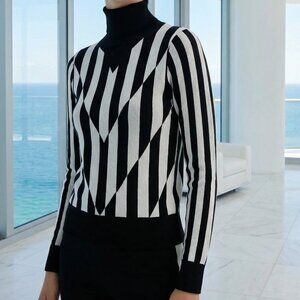 $260 SAUNDERS Black White striped sweater L modern minimalist bold!